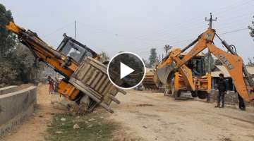 JCB Excavator Got Accident While Loading in Truck - Recover by JCB and Case Backhoe - Dozer Video