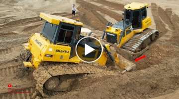 Incredible Digger Dozer Sorting Sand​ Failure Removing And Heavy Bulldozer Help Pushed Out Of M...