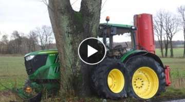 What Is He Doing!? Idiot Vs Tractor!! Crazy Driver John Deere In Extreme Situations! Dangerous Ra...