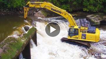 Amazing Removing Dam With Excavator ! Heavy Equipment Busting Dam Compilation